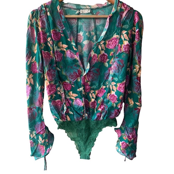 Free People Everything's Rosy Bodysuit in Jade Combo. Size XS. NWOT - Picture 11 of 14